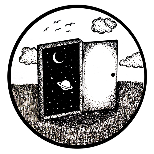Pen Drawing of a Lone Open Door