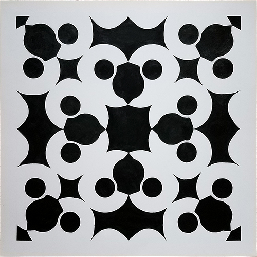 Black and White abstract painting using the shape of a tape dispenser